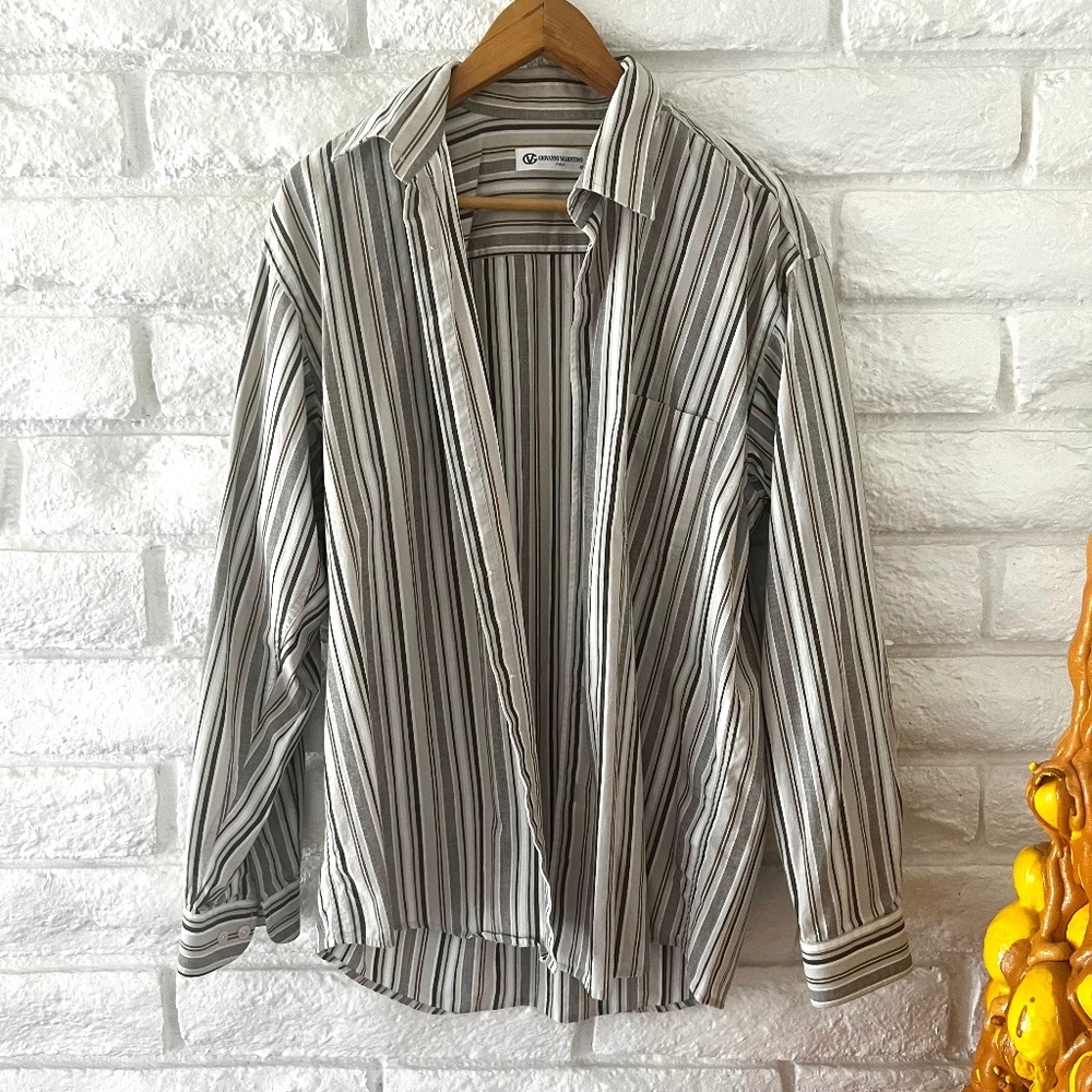 Giovanni Valentino Stripes Button Front  Shirt Small Sz 50